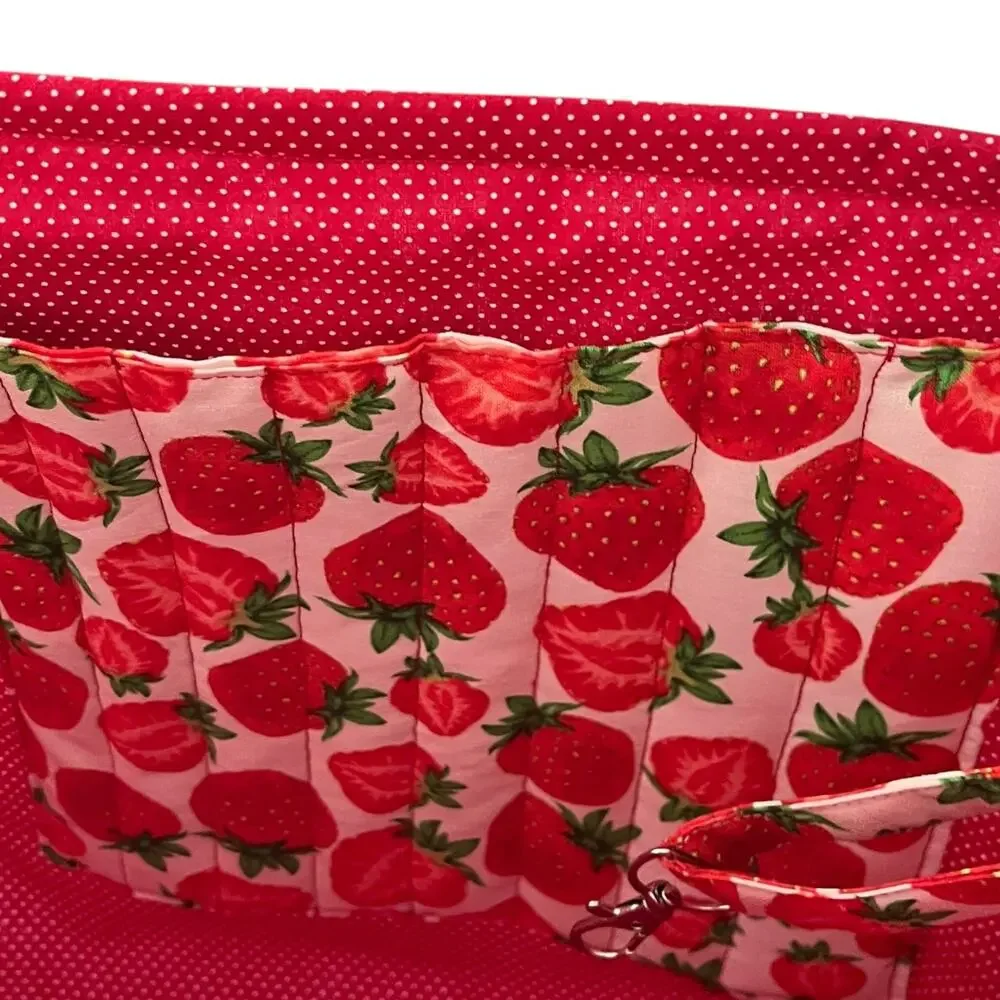 Berries & Polka Dots Handmade Womens Tote Handbag Large Cottagecore Farmhouse